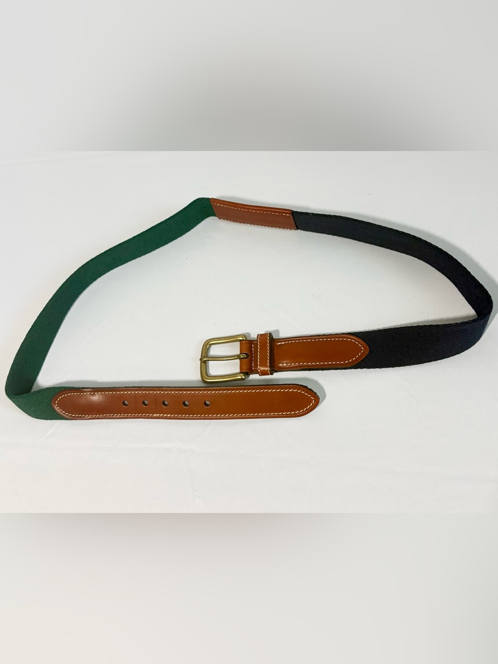 Vintage Tommy Hilfiger 2 Color Canvas & Leather Belt 42' USA Made